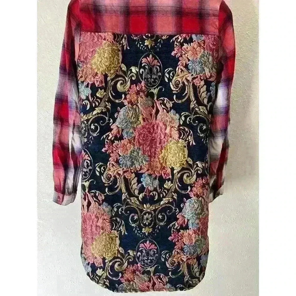 Soft Surroundings Pastiche Plaid Boho Tapestry Pockets Tunic Shirt Dress XS - Picture 6 of 11
